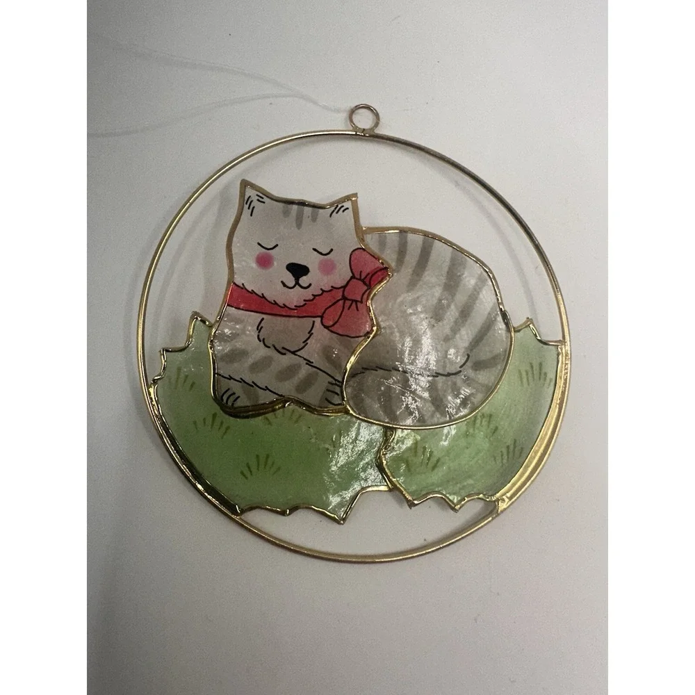 Capiz Shell Cat Ornament Sleeping Adorable Kitten